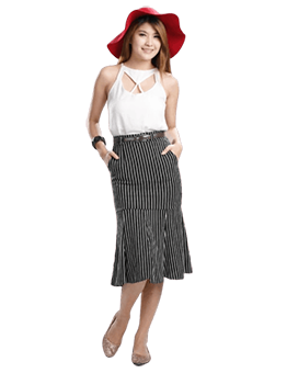 Striped Fishtail Midi Skirt